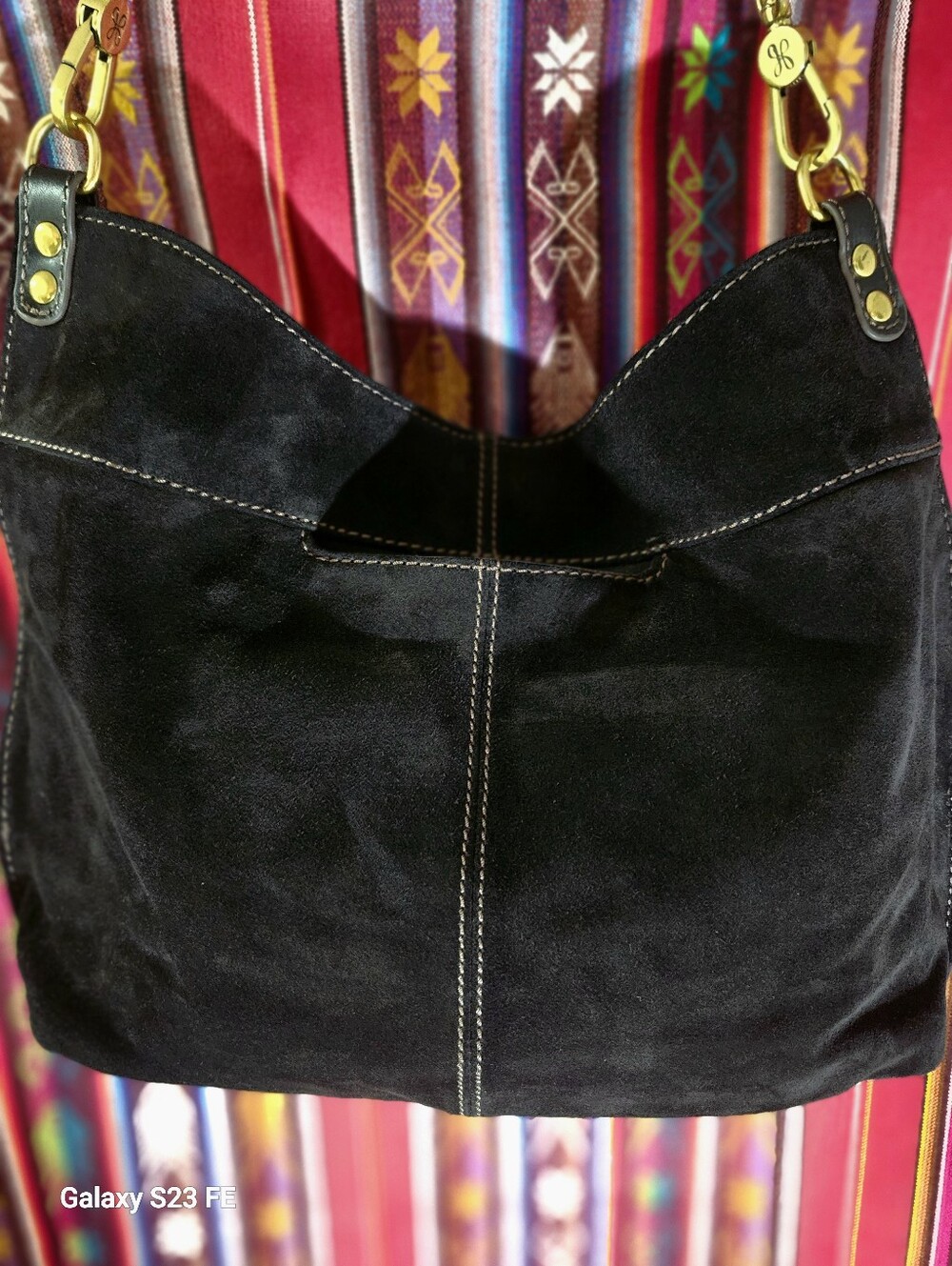 Hobo 'Pier Shoulder Bag' Whipstitch Black Suede - Picture 7 of 9